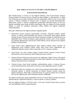 Genel Kurul Onayına Sunulan Kar Dağıtım Politikası