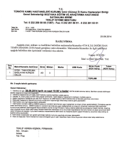 1409 NOLU TALEP - Bozyaka Eğitim ve Araştırma Hastanesi