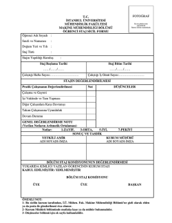 &Ouml;ğrenci Staj Sicil Formu - M&uuml;hendislik Fak&uuml;ltesi