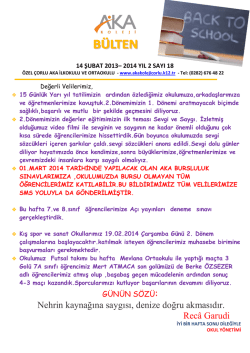 Şubat Ayı 1.B&uuml;lten i&ccedil;in tıklayınız&hellip;