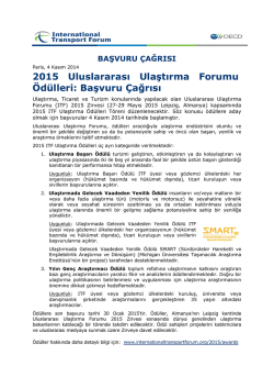 2015 Uluslararası Ulaştırma Forumu &Ouml;d&uuml;lleri: Başvuru