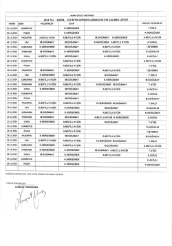 Beyin Cerrahi Polikliniği 2014 Kasım Ayı Doktor N&ouml;bet Listesi