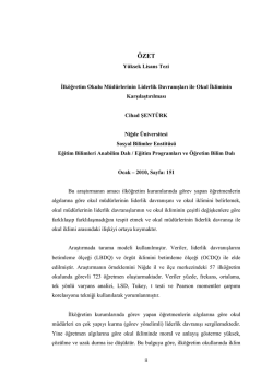 İlk&ouml;ğretim Okulu M&uuml;d&uuml;rlerinin Liderlik Davranışları İle Okul İkliminin