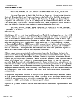 PERSONEL ÖDEMELERİ İLE İLGİLİ 2014/22 SAYILI KBS