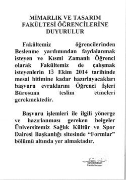 MİMARLIK yE TAsAM FAK&Uuml;LTESİ &Ouml;GRENCİLERİNE