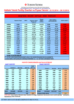 Haftalık Teknik Portf&ouml;y &Ouml;nerileri ve Piyasa Takvimi
