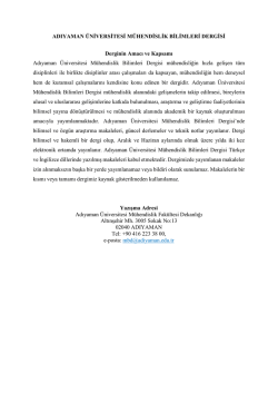 ADIYAMAN &Uuml;NİVERSİTESİ M&Uuml;HENDİSLİK BİLİMLERİ DERGİSİ