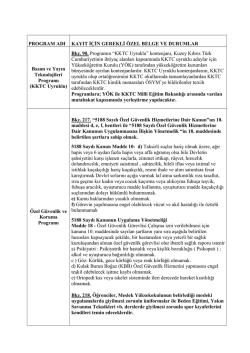 PROGRAM ADI KAYIT İ&Ccedil;İN GEREKLİ &Ouml;ZEL BELGE VE