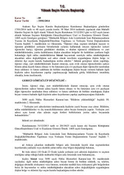 2014/89 - Y&uuml;ksek Se&ccedil;im Kurulu Başkanlığı