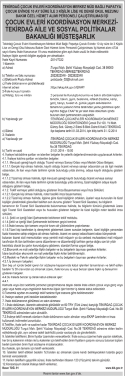 Tekirdağ &Ccedil;ocuk Evleri Papatya &Ccedil;ocuk Evi İhale İlanı