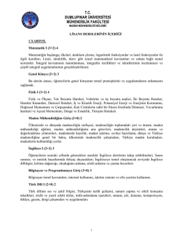 maden m&uuml;hendisliği b&ouml;l&uuml;m&uuml; lisans derslerinin