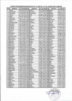 bursa büyükşehir belediyesi 2014 yılı mayıs ayı yol ücretleri tarifesi