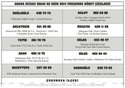 adana eczacı odası 02 ekim 2014 perşembe n&ouml;bet &ccedil;izelgesi