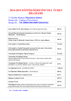 2014-2015 &Ouml;ğretim Yılı Genel &Uuml;cret Bilgileri