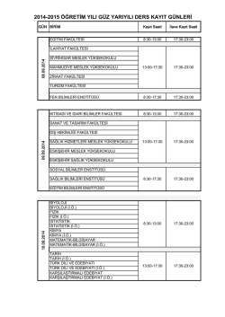 2014-2015 &ouml;ğretim yılı g&uuml;z yarıyılı ders kayıt g&uuml;nleri