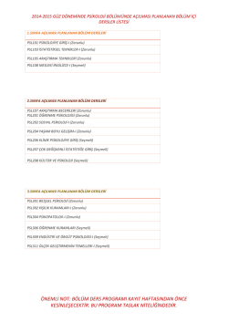 &Ouml;NEMLİ NOT: B&Ouml;L&Uuml;M DERS PROGRAMI KAYIT HAFTASINDAN