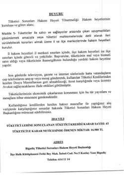 DUYURU T&uuml;ketici Sorunları Hakem Heyeti Y&ouml;netmeliği: Hakem