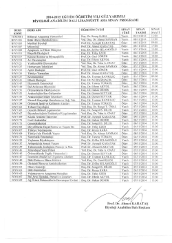 2014-2015 EĞİTİM &Ouml;ĞRETİM YILI G&Uuml;Z vARıYıLI BİYOLOJİ