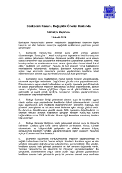 Bankacılık Kanunu Değişiklik &Ouml;nerisi Hakkında