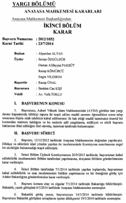 Anayasa Mahkemesinin 23/7/2014 Tarihli ve 2012