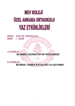 7. Sınıf Fen ve Teknoloji Yaz Etkinlikleri