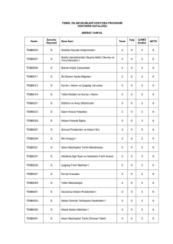 TEMEL İSLAM BİLİMLERİ DOKTORA PROGRAMI YENİ DERS