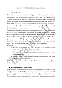 Marka Y&ouml;netiminde Temel Yaklaşımlar