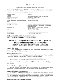 TMO KIRKLARELİ ŞUBE M&Uuml;D&Uuml;RL&Uuml;Ğ&Uuml; VE BAĞLI İŞYERLERİ