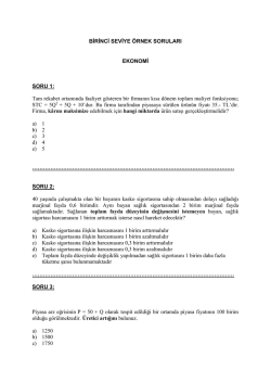 BİRİNCİ SEVİYE &Ouml;RNEK SORULARI EKONOMİ SORU 1