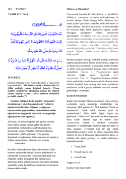 İLİ : YOZGAT TARİH :07/11/2014 TEVEKK&Uuml;L Okumuş olduğum