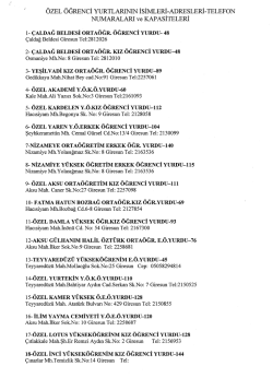 &Ouml;ZEL &Ouml;ĞRENCİ YURTLARININ İSİMLERİ-ADRESLERİ