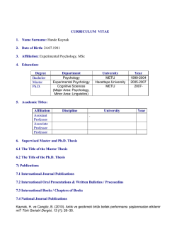 Hande Kaynak 2. Date of Birth: 24.07.1981 3. Affiliation