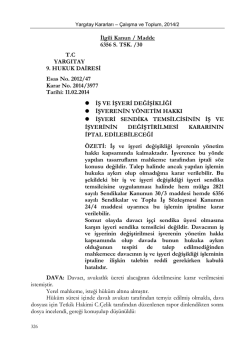 İlgili Kanun / Madde 6356 S. TSK. /30 T.C YARGITAY 9. HUKUK