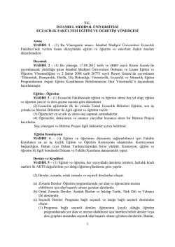 Eczacılık Fak&uuml;ltesi Eğitim Ve &Ouml;ğretim Y&ouml;nergesi