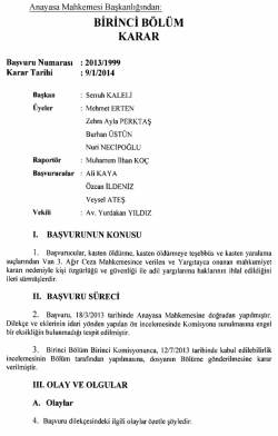 Anayasa Mahkemesinin 9/1/2014 Tarihli ve 2013