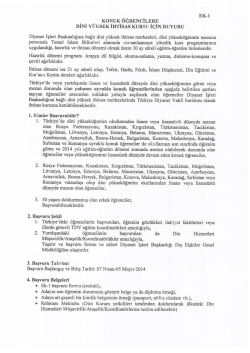 Dini Y&uuml;ksek İhtisas Kursu Burs Duyurusu