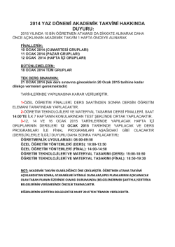 2014-Yaz D&ouml;nemi Akademik Takvim