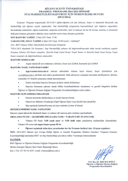 Erasmus+ Programı 2014-2015 D&ouml;nemi Staj Hareketliliği Başvurusu