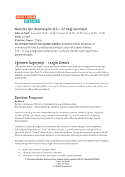 Gen&ccedil;ler i&ccedil;in Animasyon (13 &ndash; 17 Yaş) Semineri