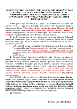 &Ccedil;evre ve Şehircilik Bakanlığı Personelinin Yer Değiştirme Suretiyle