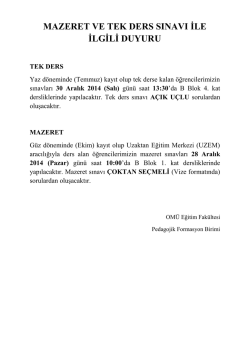 P.Formasyon Tek Ders ve Mazeret Sınav Duyurusu