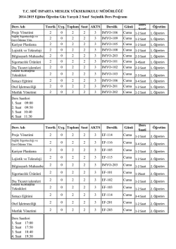 Ders Adı Teorik Uyg. Toplam Saat AKTS Derslik G&uuml;n&uuml; Ders Saati