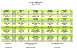 01 ŞUBAT-28 ŞUBAT 2015 YEMEK LİSTESİ
