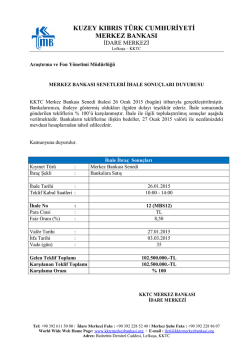 26 Ocak 2015 Tarihli Merkez Bankası Senedi İhale Sonu&ccedil;ları