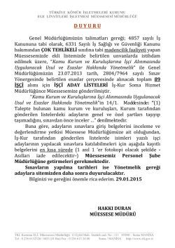 İş&ccedil;i Alımı Sınavı İle İlgili Duyuru