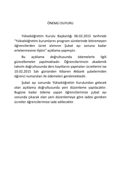 &Ouml;NEMLİ DUYURU Y&uuml;ksek&ouml;ğretim Kurulu Başkanlığı 06.02.2015