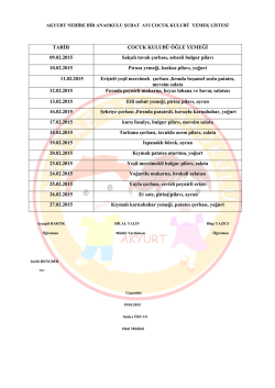 Şubat Ayı &Ccedil;ocuk Kul&uuml;b&uuml; Yemek Listesi
