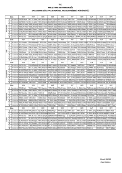 G&uuml;n Pazartesi 1 2 3 4 5 6 7 8 G&uuml;n Salı 1 2 3 4 5 6 7 8 G&uuml;n