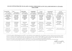 2014-2015 Elazığ Anadolu Lisesi Spor Salonu Kullanım Durumu