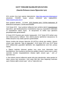 KAYIT YENİLEME İŞLEMLERİ İ&Ccedil;İN DUYURU